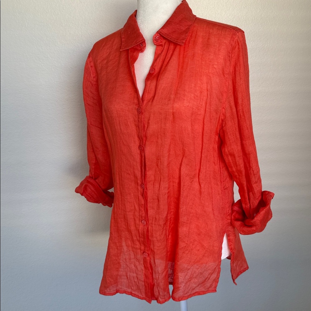 C&C California Coral Red Linen Button-Down Shirt